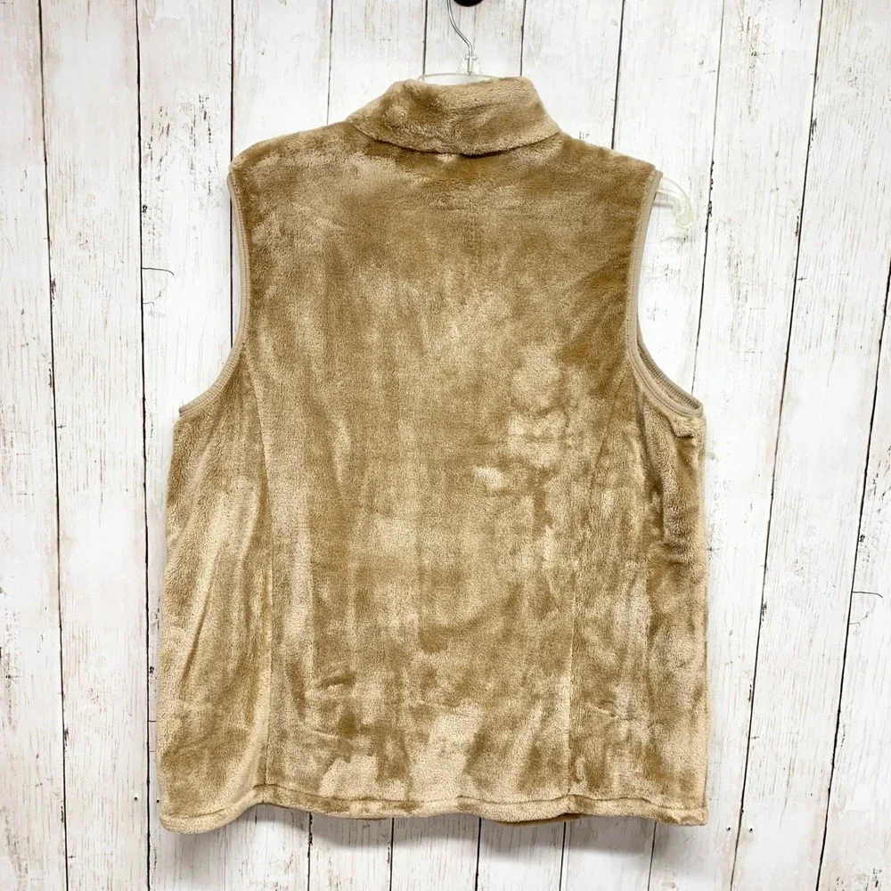 Kim Rogers Plush Faux Fur Vest Womens Size L Tan Full Zip Mock Neck Fleece Cozy